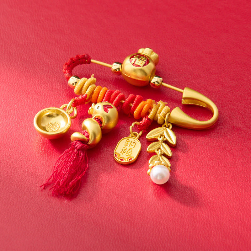 Buddha Stones Miedź Rok Węża Frędzle Sznurek Kolczasty Fu Miska Szczęście Torba Broszka