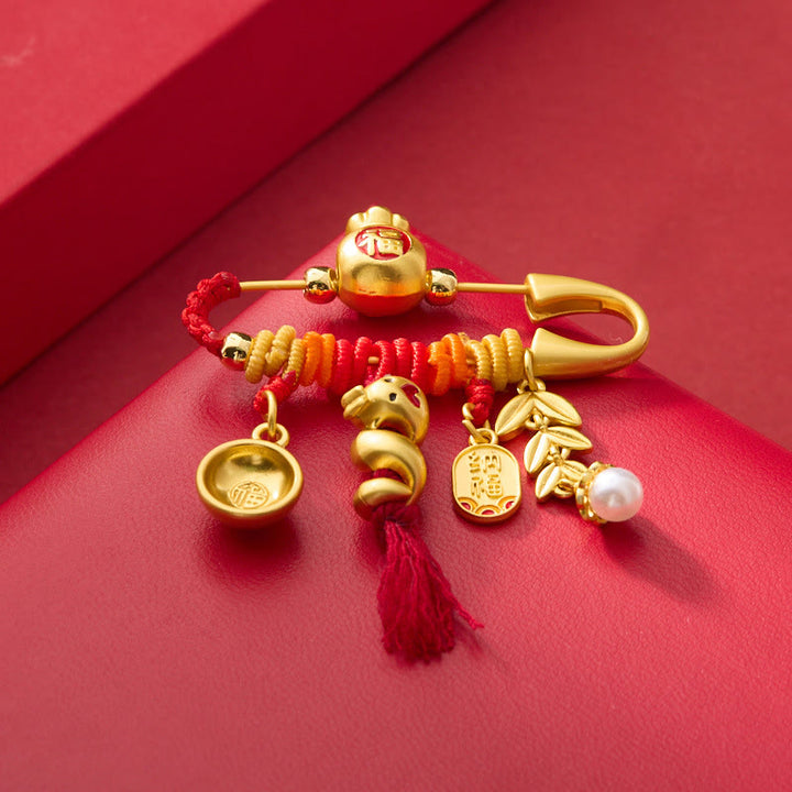 Buddha Stones Miedź Rok Węża Frędzle Sznurek Kolczasty Fu Miska Szczęście Torba Broszka