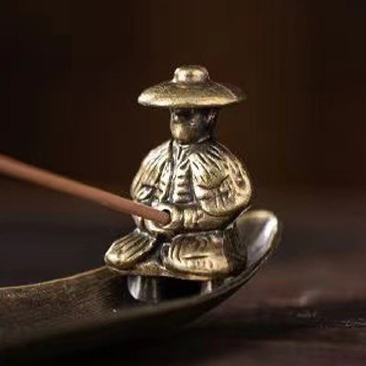 Buddha Stones Łódź rybaka Koi Ryba Stop cynkowy Uchwyt na kadzidełka Uzdrawiający palnik kadzideł Dekoracja