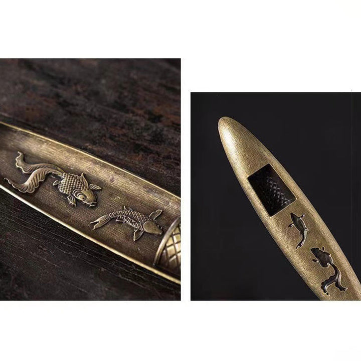 Buddha Stones Łódź rybaka Koi Ryba Stop cynkowy Uchwyt na kadzidełka Uzdrawiający palnik kadzideł Dekoracja