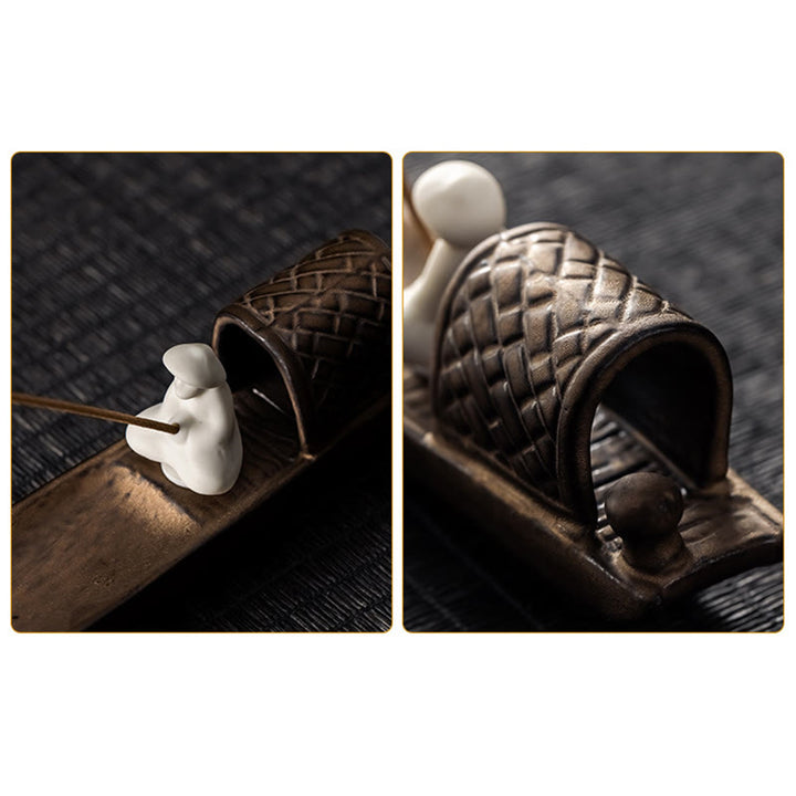 Buddha Stones Rybak Zen Uzdrawiający Brązowy Ceramiczny Kadzidełko Dekoracja Palnika