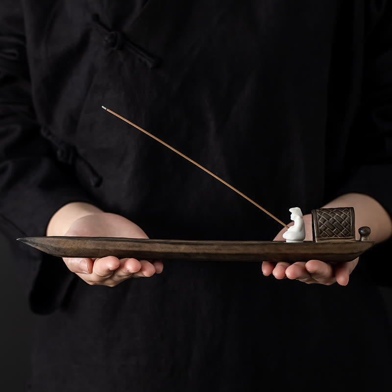 Buddha Stones Rybak Zen Uzdrawiający Brązowy Ceramiczny Kadzidełko Dekoracja Palnika