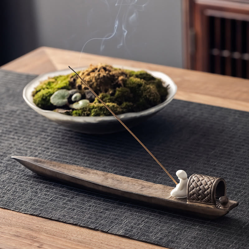 Buddha Stones Rybak Zen Uzdrawiający Brązowy Ceramiczny Kadzidełko Dekoracja Palnika