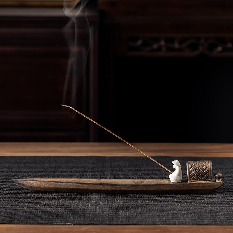 Buddha Stones Rybak Zen Uzdrawiający Brązowy Ceramiczny Kadzidełko Dekoracja Palnika