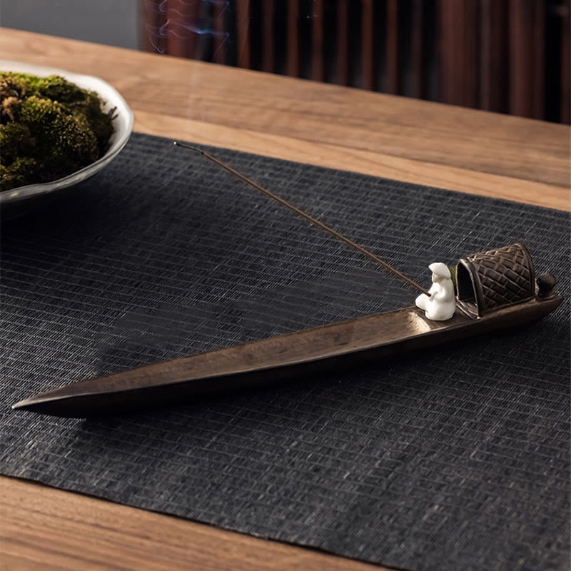 Buddha Stones Rybak Zen Uzdrawiający Brązowy Ceramiczny Kadzidełko Dekoracja Palnika