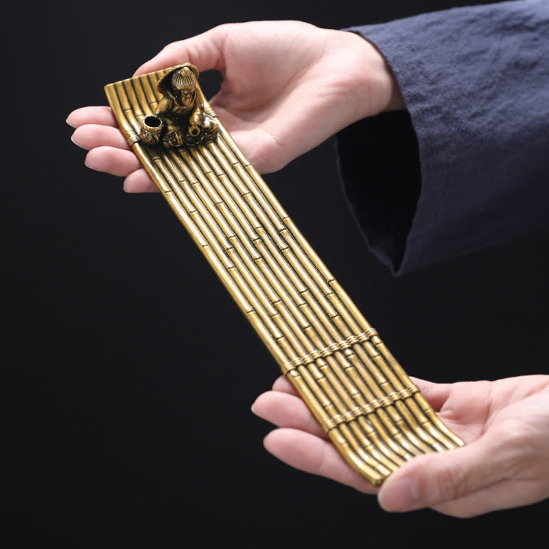 Buddha Stones Rybak Bambusowa Łódź Rybacka Stop Kadzidełka Uchwyt Uzdrawiający Kadzidło Palnik Dekoracja