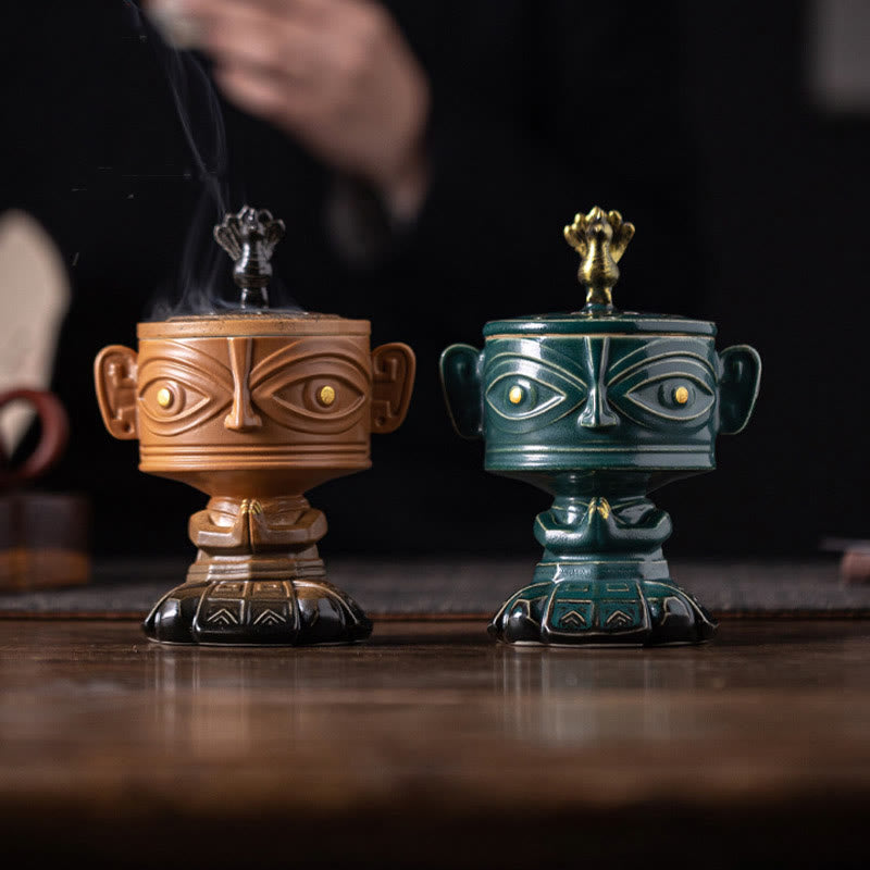 Buddha Stones Sanxingdui Uzdrawiająca ceramiczna kadzielnica Dekoracja biurka
