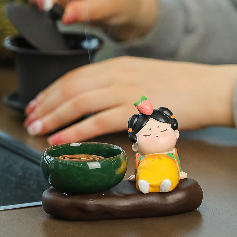 Buddha Stones Tang Dynasty Lady Jedzenie Uzdrawiająca Ceramiczna Kadzielnica Dekoracja Biurka