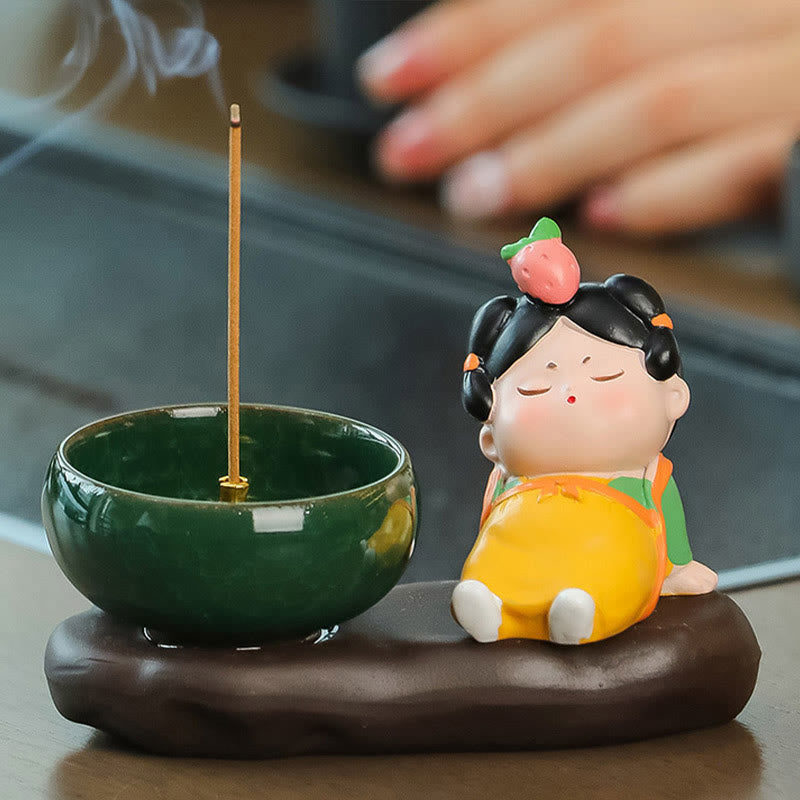 Buddha Stones Tang Dynasty Lady Jedzenie Uzdrawiająca Ceramiczna Kadzielnica Dekoracja Biurka