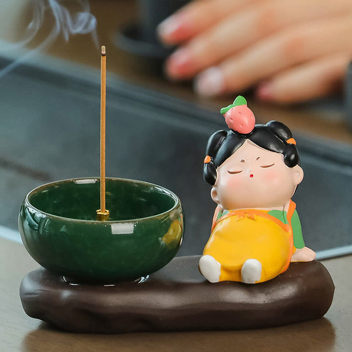 Buddha Stones Tang Dynasty Lady Jedzenie Uzdrawiająca Ceramiczna Kadzielnica Dekoracja Biurka