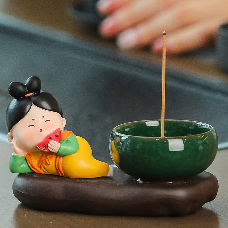 Buddha Stones Tang Dynasty Lady Jedzenie Uzdrawiająca Ceramiczna Kadzielnica Dekoracja Biurka