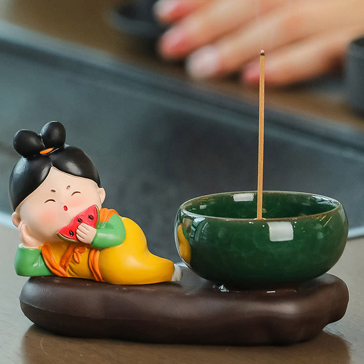 Buddha Stones Tang Dynasty Lady Jedzenie Uzdrawiająca Ceramiczna Kadzielnica Dekoracja Biurka