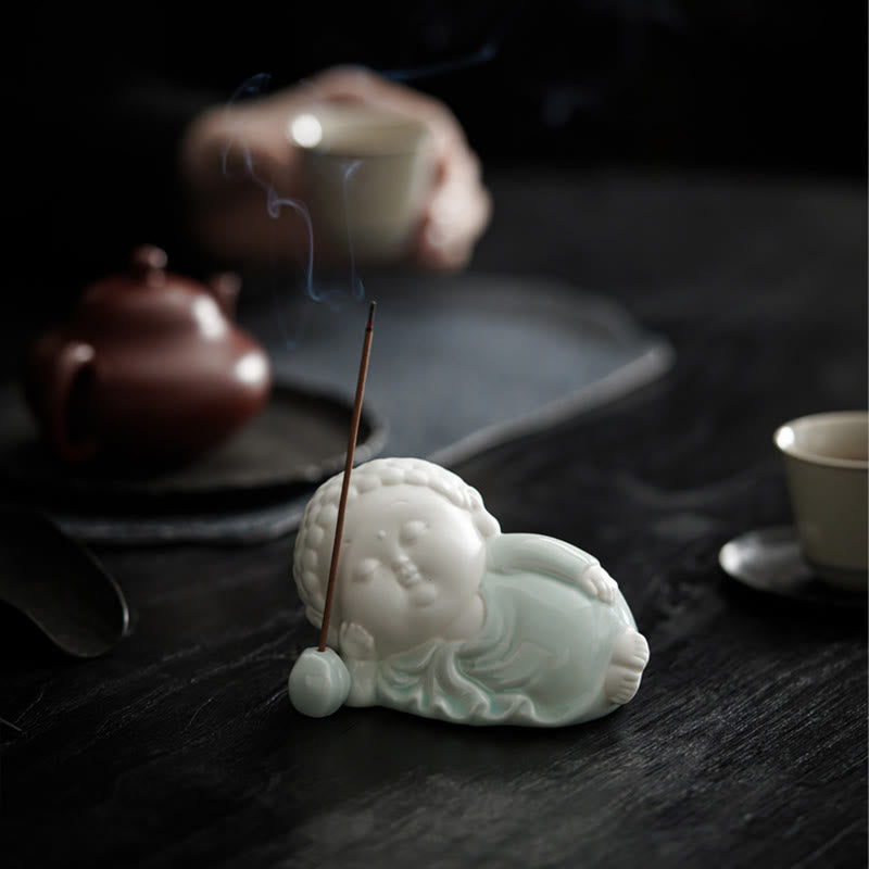 Buddha Stones Budda Siedzący Stojący Leżący Ceramiczny Uzdrawiający Kadzielnica Dekoracja Biurka