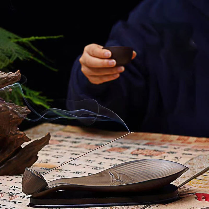 Buddha Stones Lotus Pod Zen Healing Brown Ceramic Stick Kadzidło Dekoracja