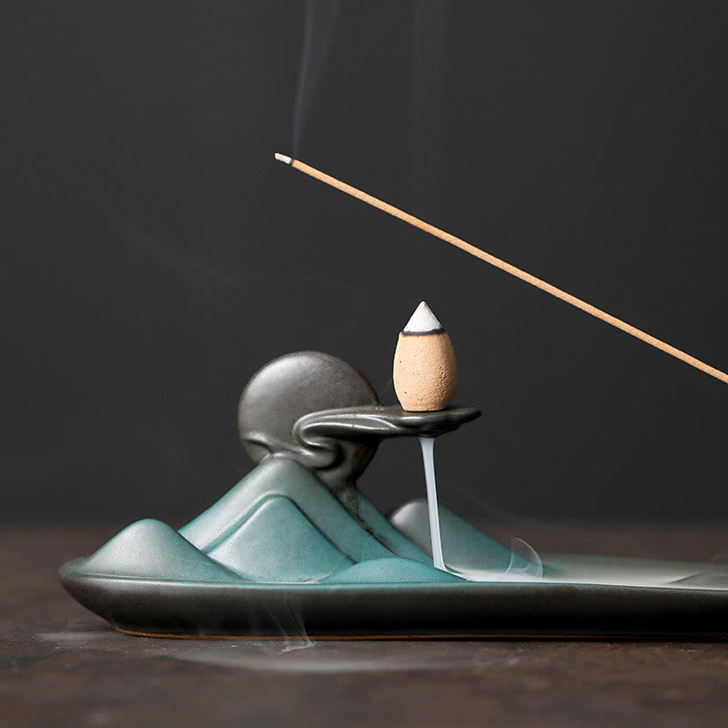 Buddha Stones Księżyc Królik PiXiu Góra Uzdrawiająca Ceramiczna Kadzielnica Dekoracja
