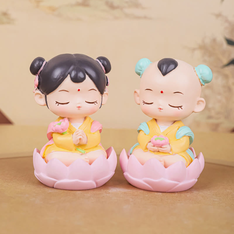 Buddha Stones Medytacja Awalokiteśwara Lotos Chłopiec Dziewczyna Żywica Statua Harmonia Dekoracja Domu