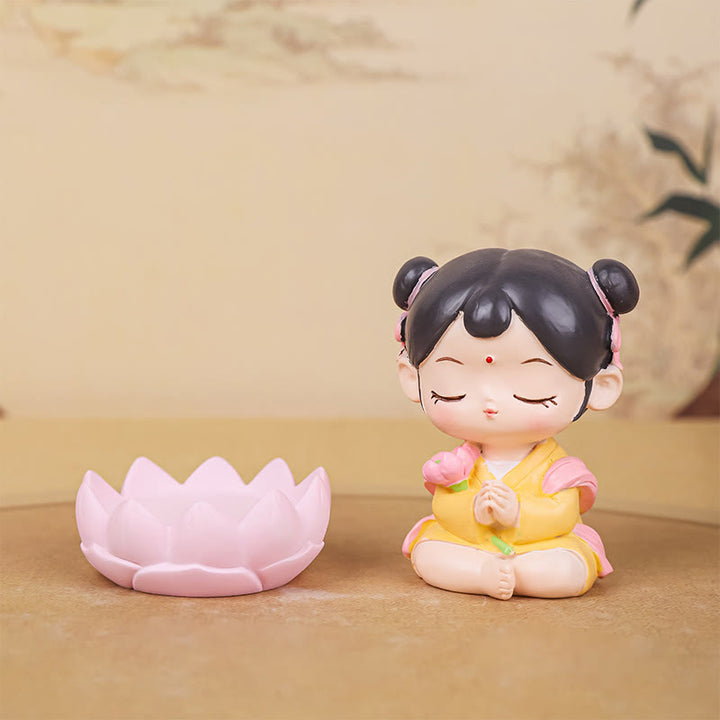 Buddha Stones Medytacja Awalokiteśwara Lotos Chłopiec Dziewczyna Żywica Statua Harmonia Dekoracja Domu