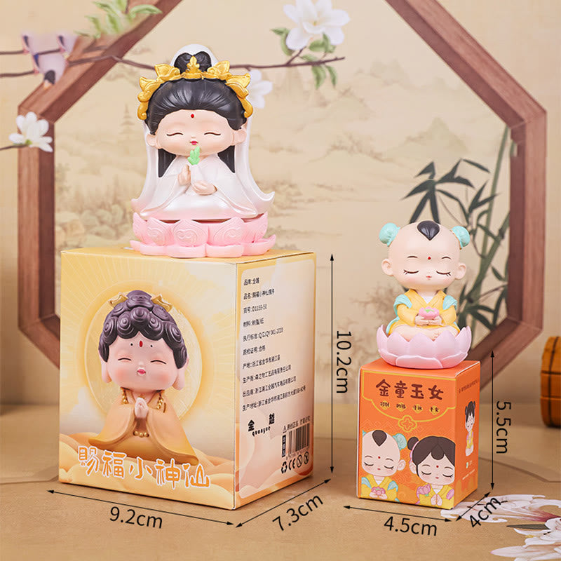 Buddha Stones Medytacja Awalokiteśwara Lotos Chłopiec Dziewczyna Żywica Statua Harmonia Dekoracja Domu