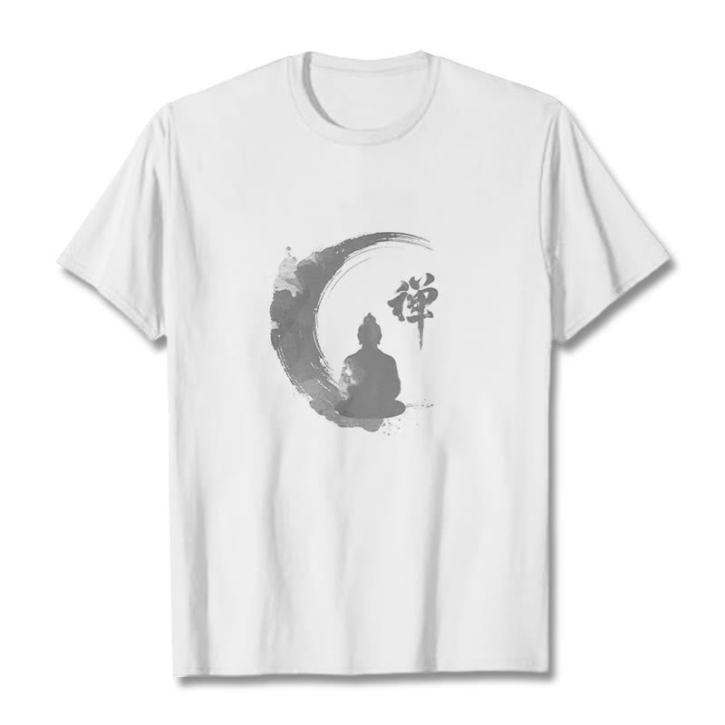 Koszulka z nadrukiem Buddha Stones Buddy Medytujący Budda Wzór Bawełna T-shirt - Biały - 2XL - image 1