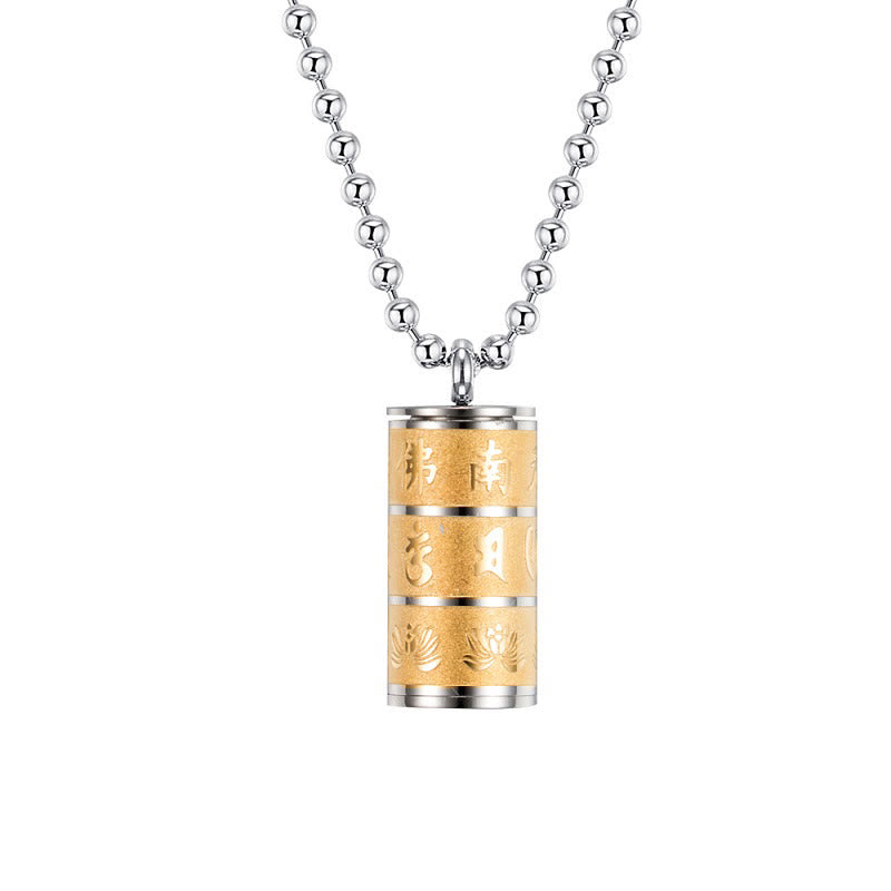 Buddha Stones Tybetańskie Om Mani Padme Hum Wzór Lotosu Koło Modlitewne Naszyjnik Pokoju Ze Stali Tytanowej Wisiorek - image 2