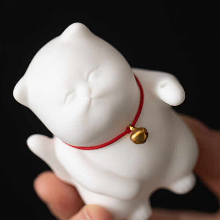 Buddha Stones Dzwonek Kot Bambusowa Mata Uzdrawiająca Ceramiczna Kadzielnica Dekoracja Biurka - image 9