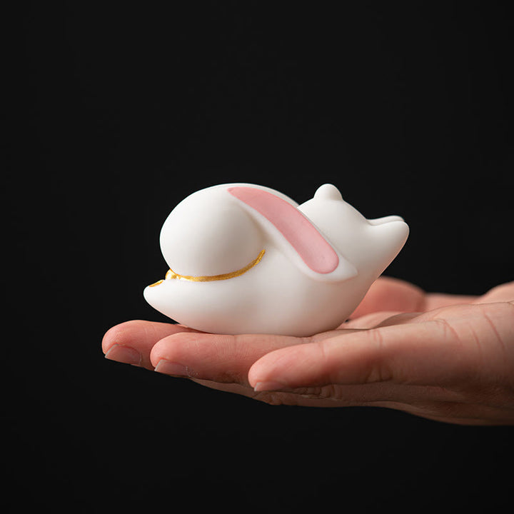 Buddha Stones Latający Królik Bambusowa Mata Uzdrawiająca Ceramiczna Kadzielnica Dekoracja Biurka