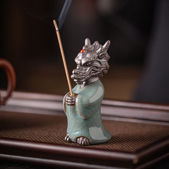 Buddha Stones Modlący się Król Smoków Podstawa Lotosu Fu Charakter Ceramiczny Uzdrawiający Kadzielnica Dekoracja Biurka