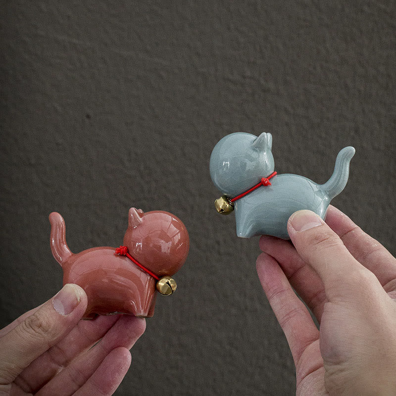 Buddha Stones Mini Słodkie Szczęśliwe Dzwonki Kot Herbata Zwierzę Ceramiczne Figurka Dekoracja Biurka Domowego - image 19