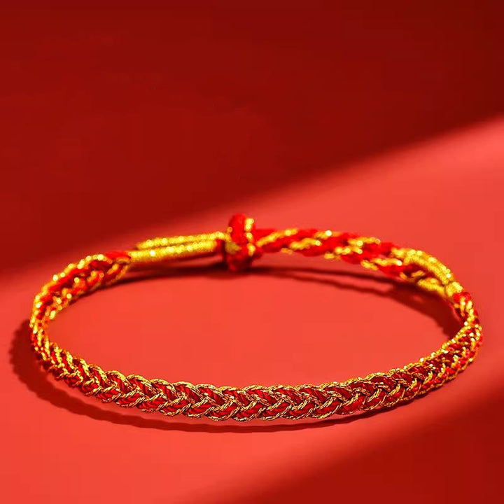 Bransoletka szczęścia z czerwonych sznurków i żółtego sznurka z Buddha Stones