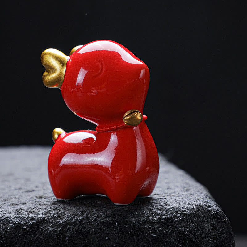 Buddha Stones Mini Jeleń Herbata Zwierzę Ceramiczne Figurka Dekoracja Biurka Domowego