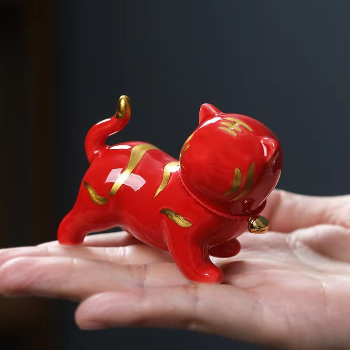 Buddha Stones Mini Słodkie Tygrys Herbata Zwierzę Ceramiczne Figurka Dekoracja Biurka Domowego