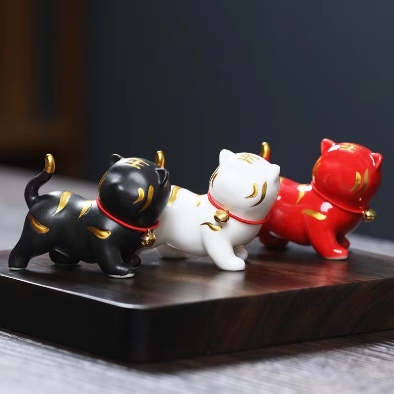 Buddha Stones Mini Słodkie Tygrys Herbata Zwierzę Ceramiczne Figurka Dekoracja Biurka Domowego