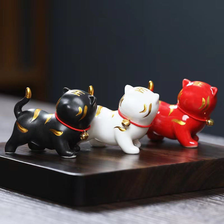 Buddha Stones Mini Słodkie Tygrys Herbata Zwierzę Ceramiczne Figurka Dekoracja Biurka Domowego