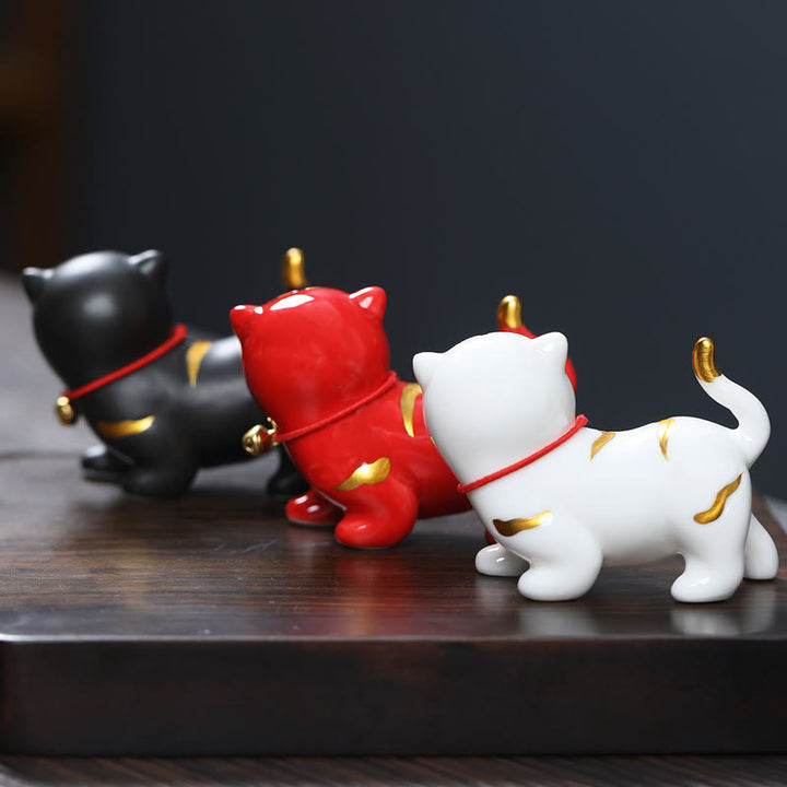 Buddha Stones Mini Słodkie Tygrys Herbata Zwierzę Ceramiczne Figurka Dekoracja Biurka Domowego