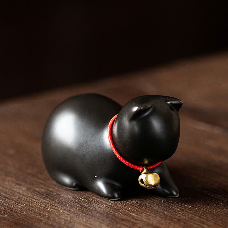 Buddha Stones Mini Słodkie Stojące Leżące Kot Herbata Zwierzę Ceramiczne Figurka Dekoracja Biurka Domowego - Leżący Kot 5*3*3cm - Czarny - image 25