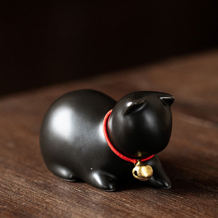 Buddha Stones Mini Słodkie Stojące Leżące Kot Herbata Zwierzę Ceramiczne Figurka Dekoracja Biurka Domowego - Leżący Kot 5*3*3cm - Czarny - image 25