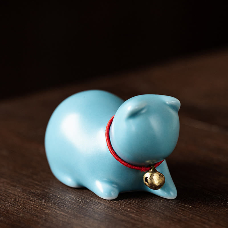 Buddha Stones Mini Słodkie Stojące Leżące Kot Herbata Zwierzę Ceramiczne Figurka Dekoracja Biurka Domowego - Leżący Kot 5*3*3cm - Niebieski - image 23