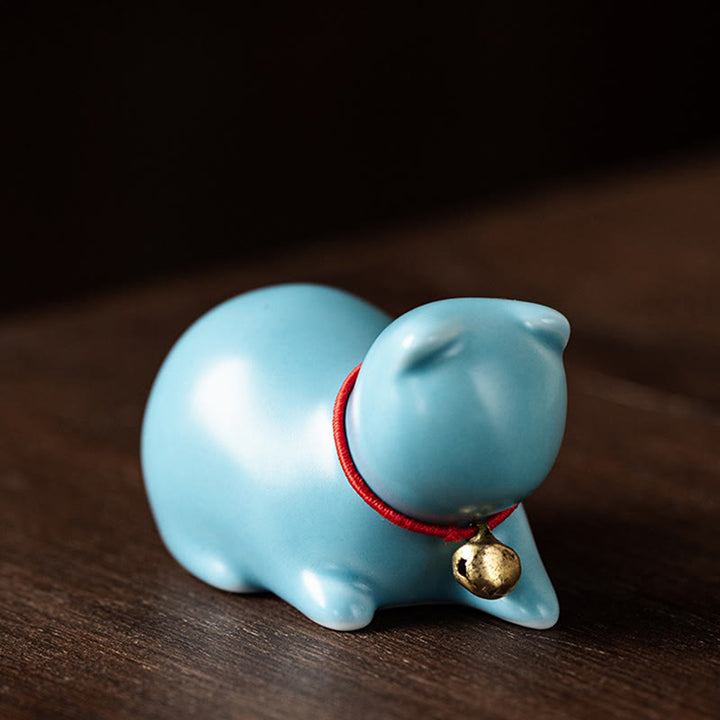 Buddha Stones Mini Słodkie Stojące Leżące Kot Herbata Zwierzę Ceramiczne Figurka Dekoracja Biurka Domowego - Leżący Kot 5*3*3cm - Niebieski - image 23