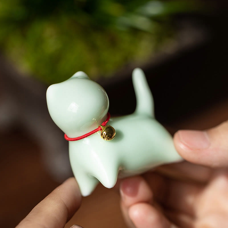 Buddha Stones Mini Słodkie Stojące Leżące Kot Herbata Zwierzę Ceramiczne Figurka Dekoracja Biurka Domowego - image 5