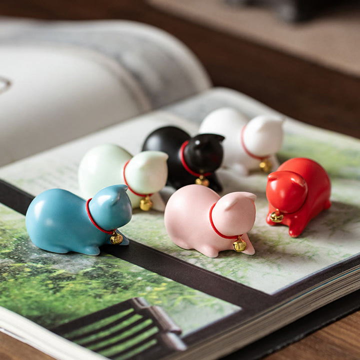 Buddha Stones Mini Słodkie Stojące Leżące Kot Herbata Zwierzę Ceramiczne Figurka Dekoracja Biurka Domowego - image 19