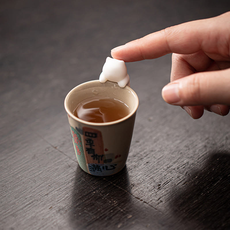 Buddha Stones Mini Wiszące Białe Koty Herbata Zwierzę Ceramiczne Figurki Dekoracja Biurka Domowego - image 11