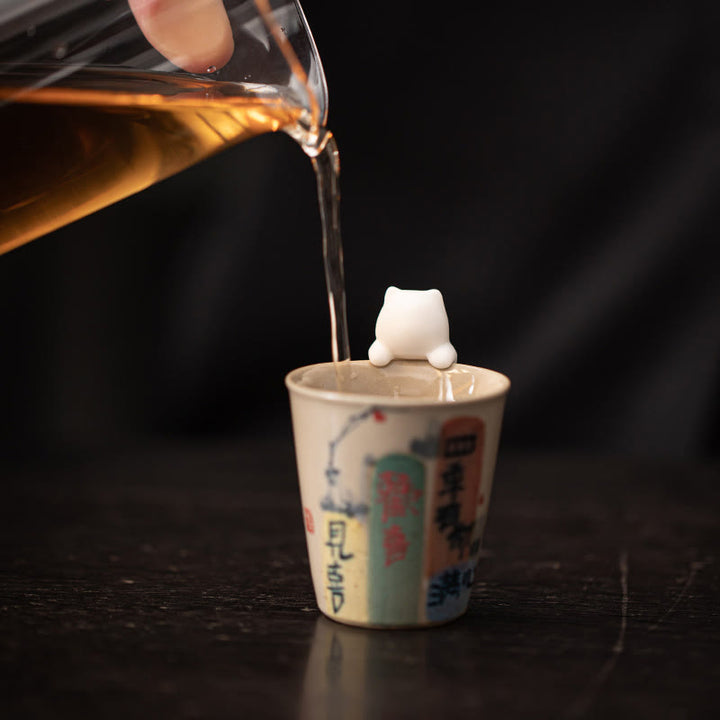 Buddha Stones Mini Wiszące Białe Koty Herbata Zwierzę Ceramiczne Figurki Dekoracja Biurka Domowego - image 9