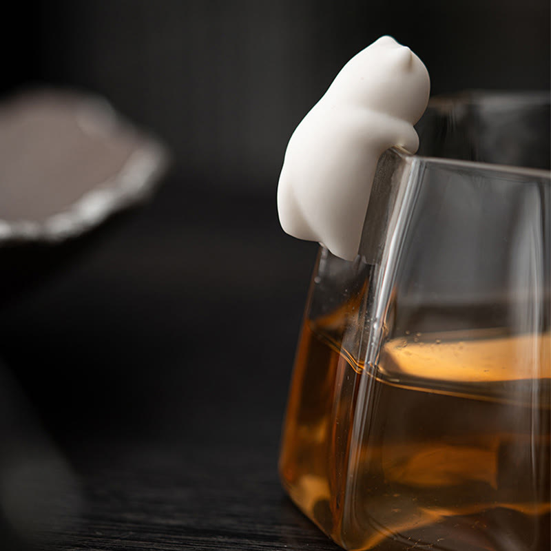 Buddha Stones Mini Wiszące Białe Koty Herbata Zwierzę Ceramiczne Figurki Dekoracja Biurka Domowego - image 7