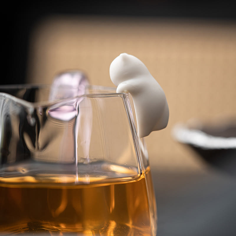 Buddha Stones Mini Wiszące Białe Koty Herbata Zwierzę Ceramiczne Figurki Dekoracja Biurka Domowego - image 3