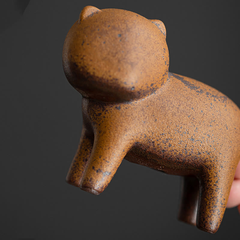 Buddha Stones Mini Stojący Kot Feng Shui Żaba Ropucha Herbata Zwierzę Ceramiczne Figurka Biurko Dekoracja Domu - image 7