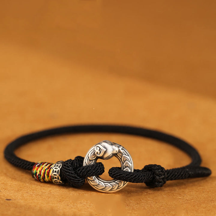 Buddha Stones Czerwony Sznur 999 Srebro Sterlingowe Klamra Pokoju Moneta Rok Węża Bransoletka Siły