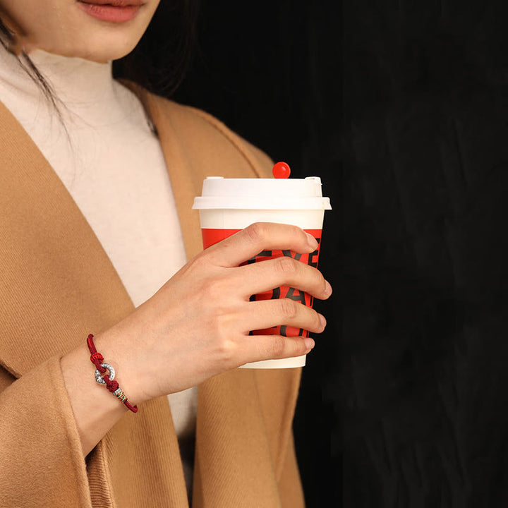 Buddha Stones Czerwony Sznur 999 Srebro Sterlingowe Klamra Pokoju Moneta Rok Węża Bransoletka Siły