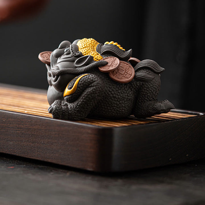 Buddha Stones Feng Shui Żaba Ropucha Miedziane Monety Ceramiczna Fioletowa Glina Bogactwo Dom Herbata Figurka Zwierzę Dekoracja