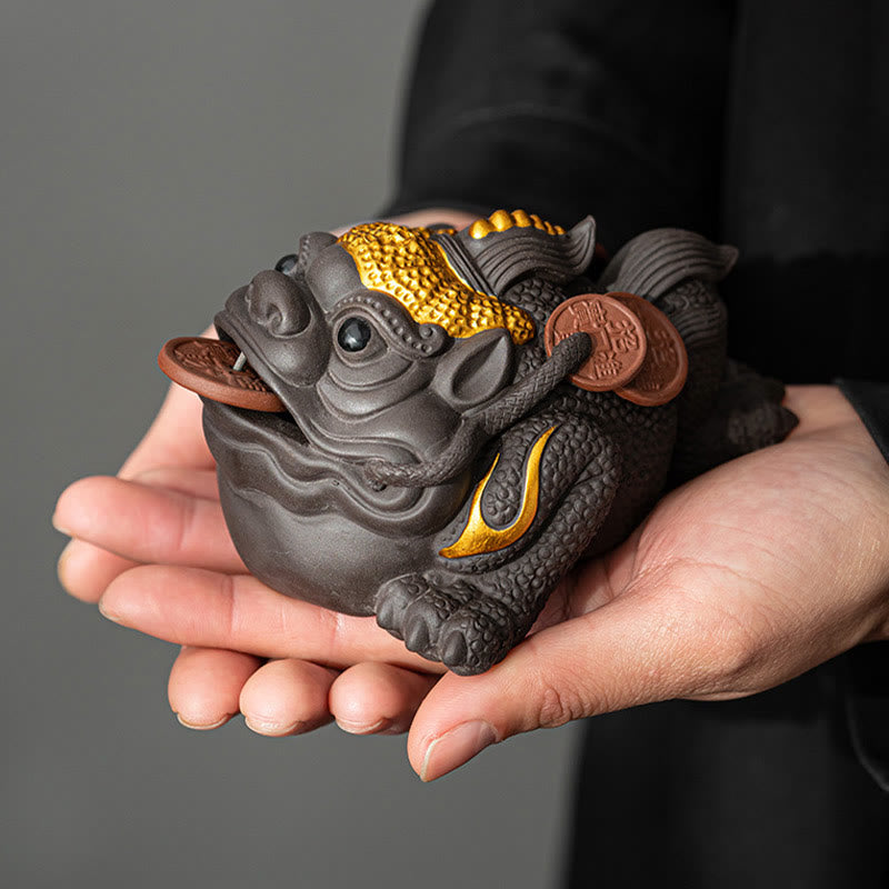 Buddha Stones Feng Shui Żaba Ropucha Miedziane Monety Ceramiczna Fioletowa Glina Bogactwo Dom Herbata Figurka Zwierzę Dekoracja