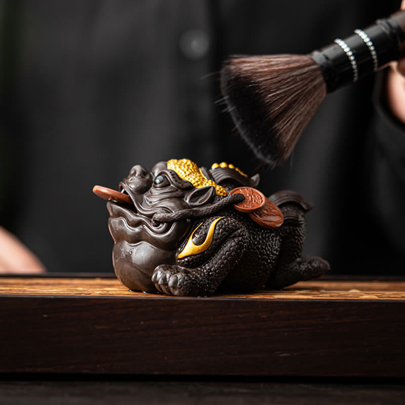 Buddha Stones Feng Shui Żaba Ropucha Miedziane Monety Ceramiczna Fioletowa Glina Bogactwo Dom Herbata Figurka Zwierzę Dekoracja